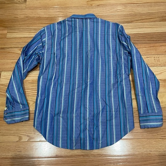 ROBERT GRAHAM Cotton Long-Sleeved Flip Cuff Dress Shirt Blue Southwest Stripe XL - Picture 2 of 9